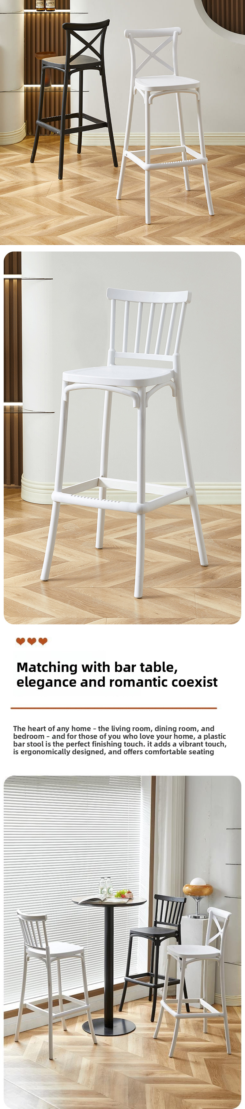 Plastic Bar Chairs,Plastic Counter Stools,Plastic Outdoor Bar Stools EaseNeat Low Priced Modern Plastic bar Chairs Stackable Black Cross Backed High Stools Counter for Dining Room Living Room Hotel
