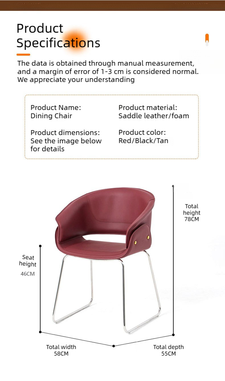 Leather Dining Chair,Red Leather Dining Chairs,Leather and Metal Dining Chairs Wholesale 2026 New Italian Dining Chair With Saddle Leather and Metal Frame for Home Use