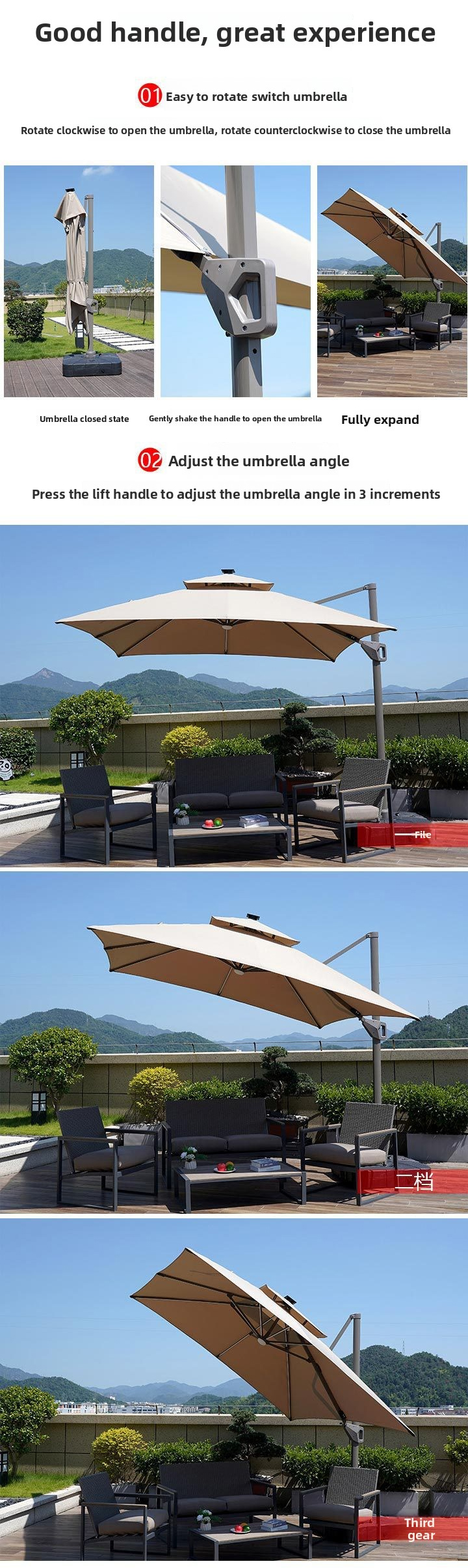Large Sun Umbrella,Aluminum Metal Umbrella,Outdoor Sun Umbrella EaseNeat Square Aluminum Heavy Duty Cantilever Sun Umbrella with Base Courtyard Parasols