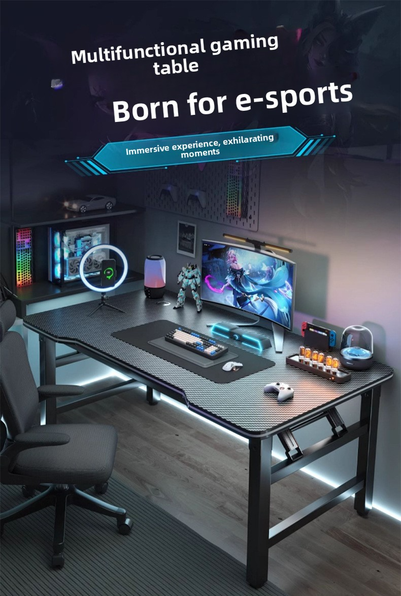 Gaming Desk,Long Gaming Desk,Metal Gaming Desk Supplier Small Simple Folding Metal Frame with LED Lights Black Gaming Table