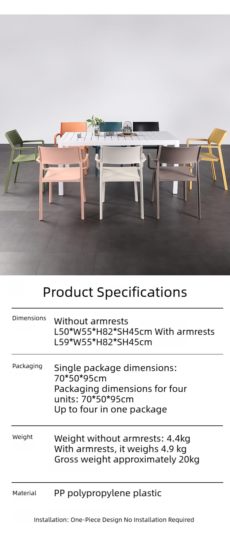 Plastic Dining Chair,Modern Plastic Dining Chairs,Plastic Dining Chairs Set of 4 Manufacturer Stackable Pp Plastic Dining Chair With Armrest for Outdoor Garden and Cafe