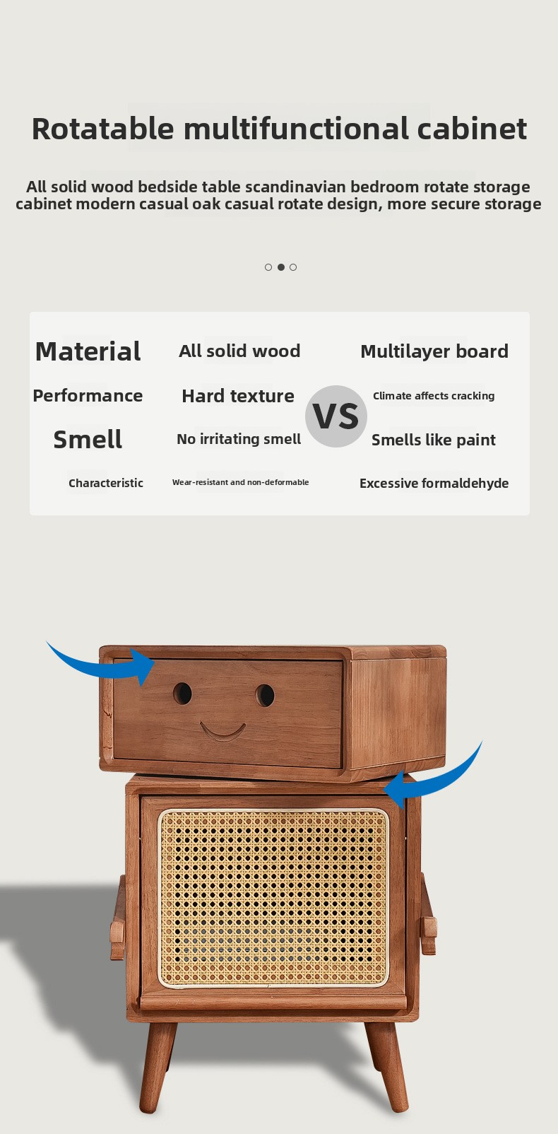Solid Wood Nightstand,Wide Nightstand with Drawers,Locker Nightstand EaseNeat Nordic Modern Living Room Creative Side Cabinet Cherry Wood Storage Bedroom Nightstand Full Solid Wood Robot Cabinet