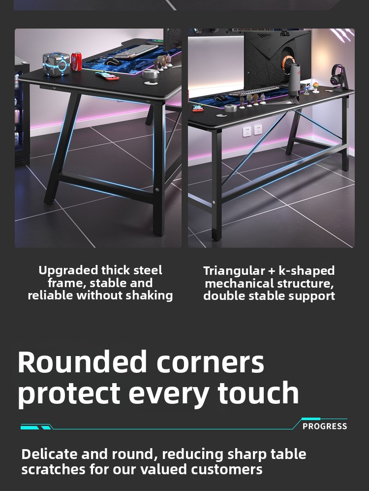 Gaming Desk,Long Gaming Desk,Metal Gaming Desk EaseNeat Modern Black Office Table Metal Base Ergonomic Gaming Table with RGB Lights