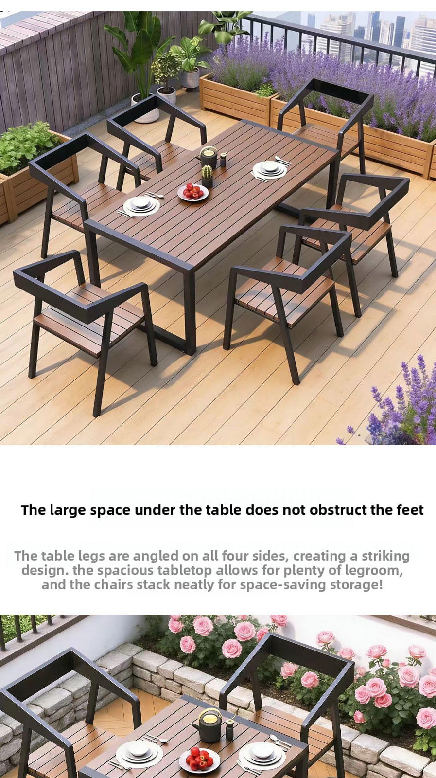 Outdoor Table and Chair,4 Person Outdoor Dining Set,Outdoor Bistro Table Set EaseNeat Anti-UV Water Resistant Plastic Wood Villa Garden Set for Terrace Patio Outdoor Table and Chair