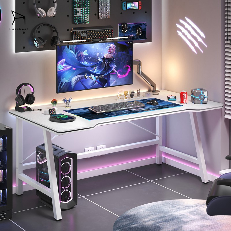 Gaming Desk,Long Gaming Desk,Metal Gaming Desk EaseNeat High Quality with LED Light for Computer Game Table with Storage Rack Gaming Table