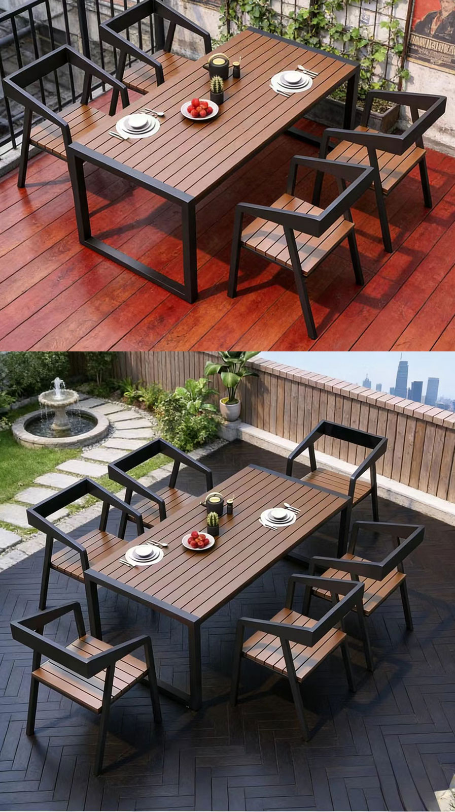 Outdoor Table and Chair,4 Person Outdoor Dining Set,Outdoor Bistro Table Set EaseNeat Anti-UV Water Resistant Plastic Wood Villa Garden Set for Terrace Patio Outdoor Table and Chair
