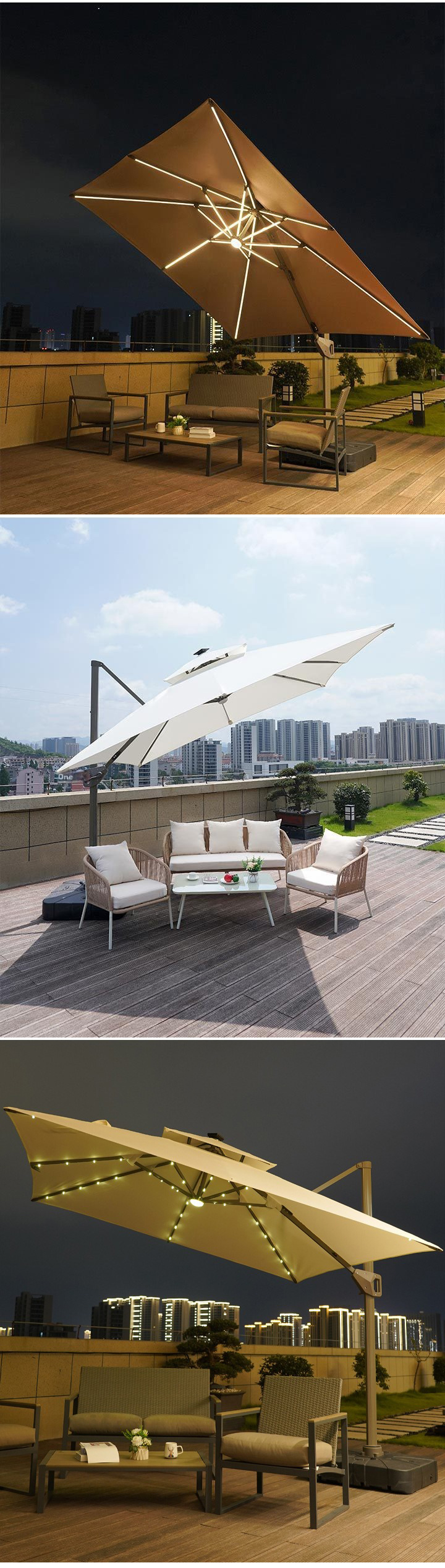 Large Sun Umbrella,Aluminum Metal Umbrella,Outdoor Sun Umbrella EaseNeat Square Aluminum Heavy Duty Cantilever Sun Umbrella with Base Courtyard Parasols