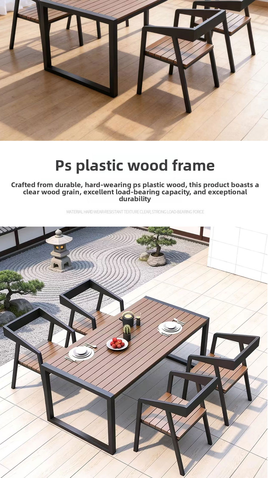 Outdoor Table and Chair,4 Person Outdoor Dining Set,Outdoor Bistro Table Set Supplier Waterproof Metal Frame Wooden Dining Set with Cushion for Patio Garden Outdoor Table and Chair