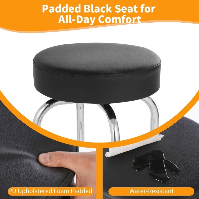 Bar Stools,Leather Counter Height Bar Stools,Custom Bar Stools Supplier Swivel Bar Stools Without Backrest Black Leather Pad Metal Frame Commercial Design