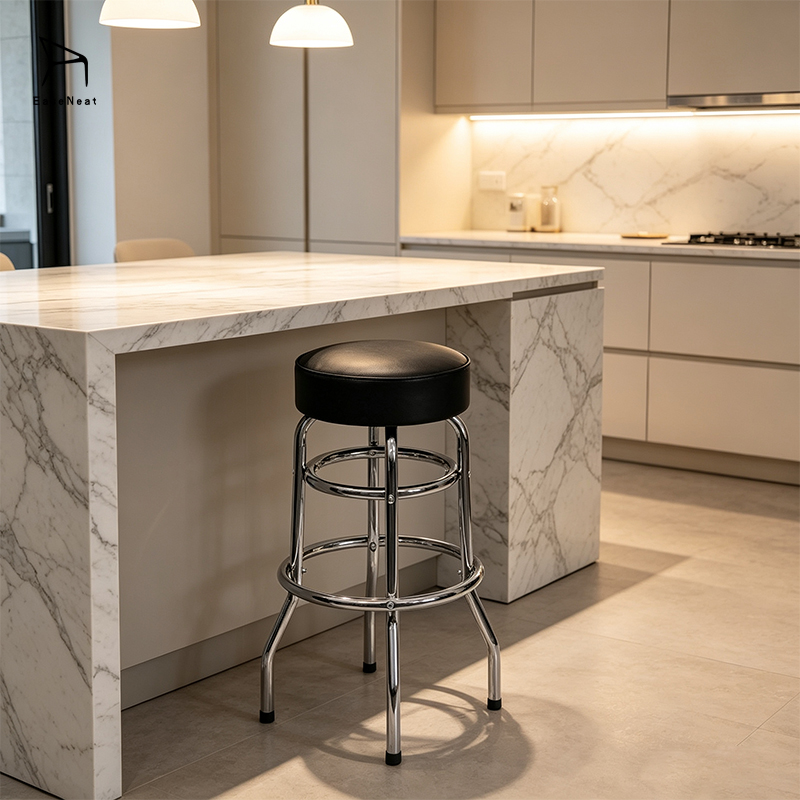 Bar Stools,Leather Counter Height Bar Stools,Custom Bar Stools Wholesale Metal Frame Minimalist Bar Stools PU Leather Round Seat for Home Bar