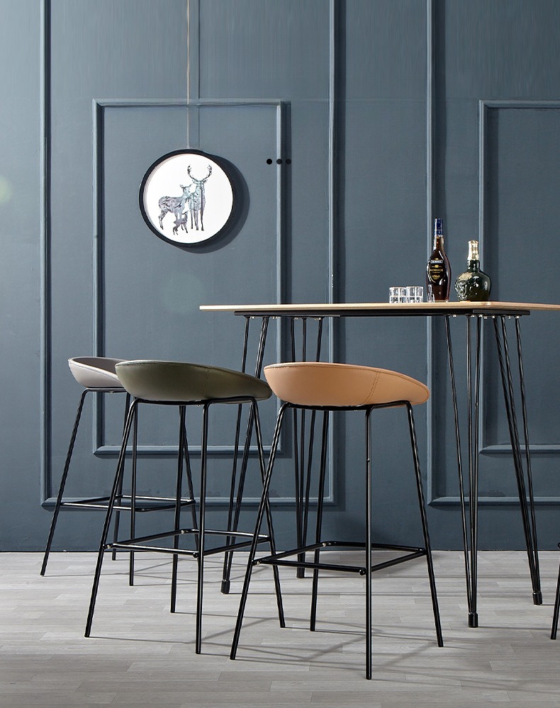 Modern Retro High Chair Restaurant Bar Chair Padded Leather Seat Metal Leg for Dining Outdoor Home Bar Living Room Hotel Use,modern counter stools , Creative modern counter stools , Simple Creative modern counter stools