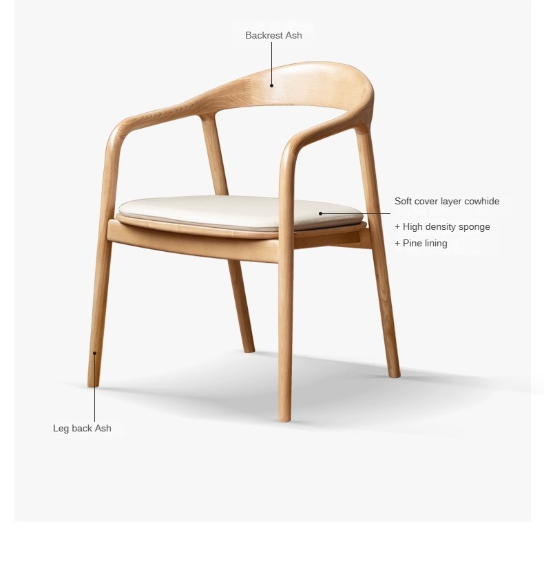 Book Chair , Wood Book Chair , Armrest Wood Book Chair,Armrest Wood Dining Chair Natural Wood Color With Leather Trim For Commercial Home Use
