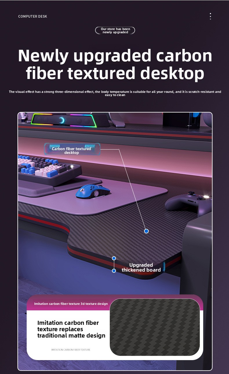 Gaming Table,Modern Game Table,Family Game Table Wholesale Metal Frame Carbon Fiber Perforated Plate Storage Space Gaming Table with Home Use