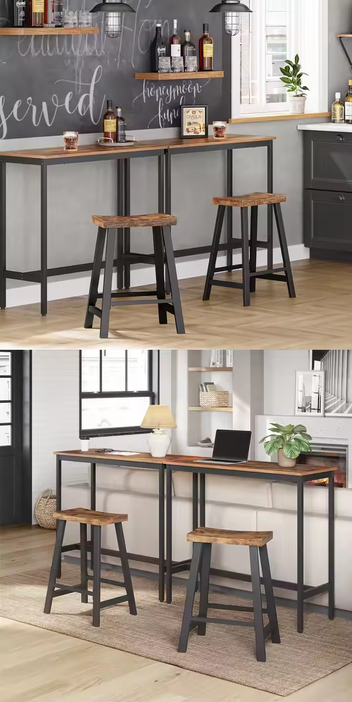 Dining Chair,Wood Outdoor Dining Chairs,4 Wooden Dining Chairs Wholesale High Quality Industrial Dining Chair Metal Frame Wood Seat for Home Restaurant