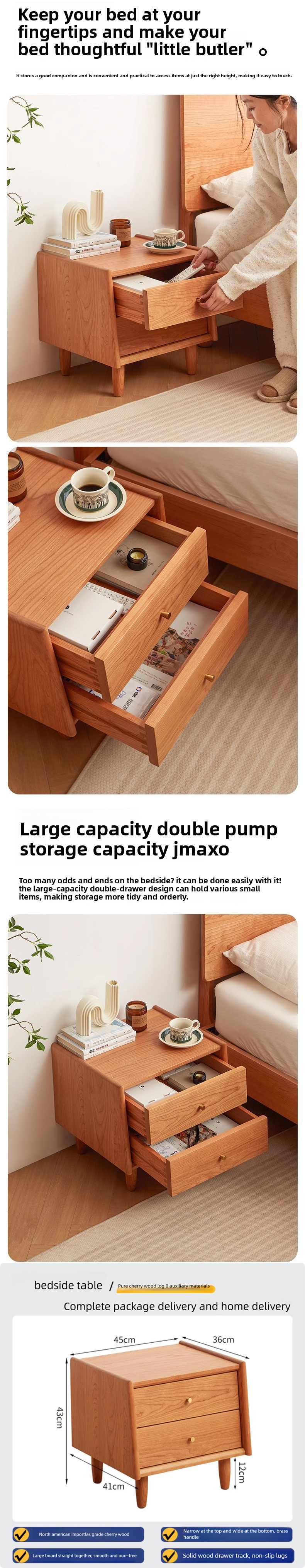Bedside Cabinet,Oak Nightstand with Drawers,Wide Nightstand with Drawers Factory Direct Sales of Modern Nordic Solid Wood Bedside Cabinet Storage Cabinet Small Bedroom Furniture Home Living Room Indoor