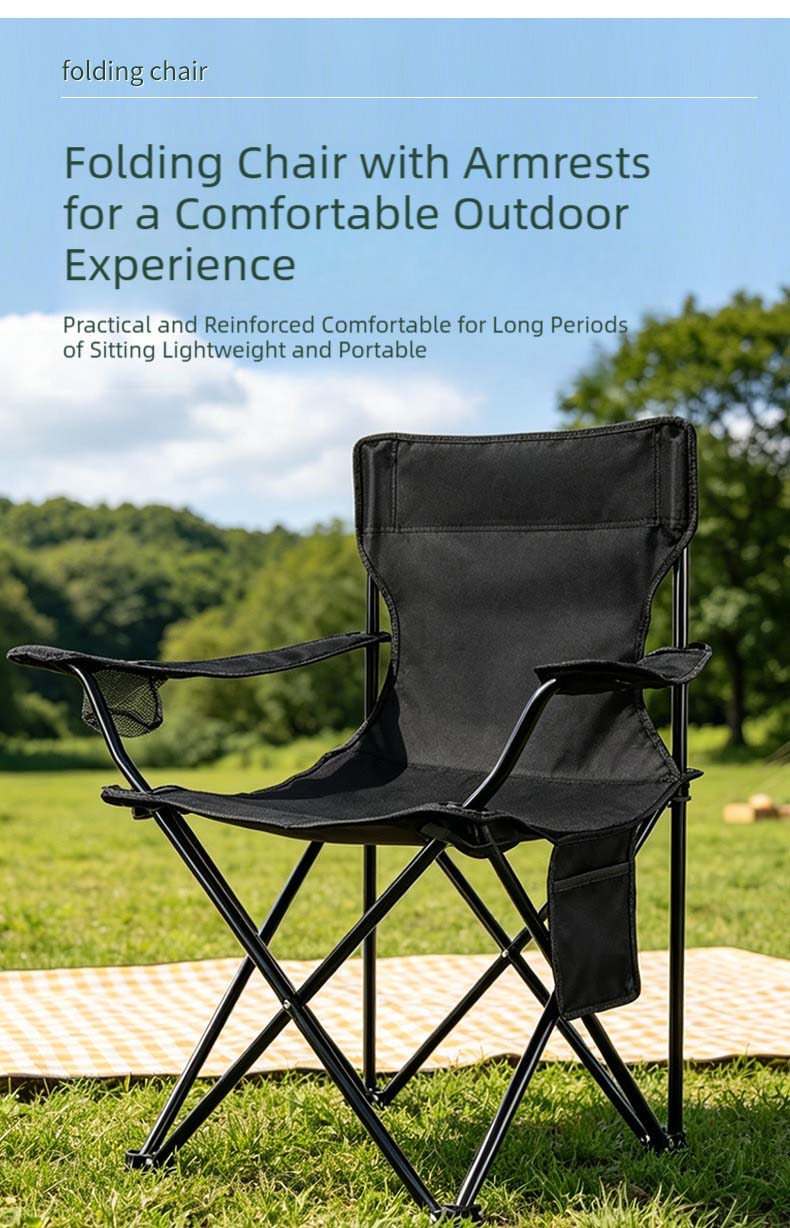 Outdoor Folding Chair,Modern Folding Chairs,Compact Beach Chair EaseNeat Portable Outdoor Folding Chair Carbon Steel Frame Camping Armchair with Side Pocket