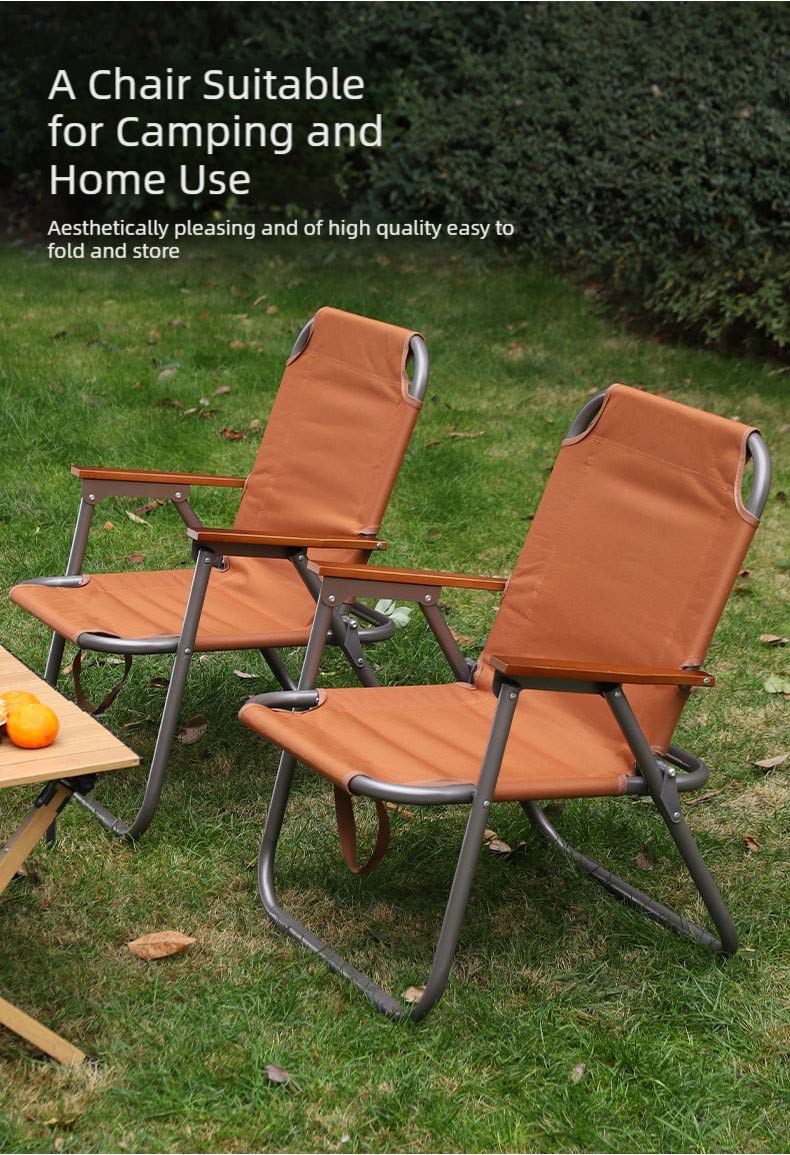 Outdoor Folding Chair,Modern Folding Chairs,Compact Beach Chair Wholesale Folding Outdoor Chair With 22mm Carbon Steel Tube and Wooden Armrest for Picnic