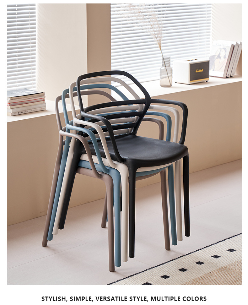 Dining Chair Thickened Plastic Stackable Modern Outdoor Living Rooms Stool for Milk Tea Shop Home Furniture,Plastic Dining Chair , Light Grey Plastic Dining Chair , Backrest Light Grey Plastic Dining Chair