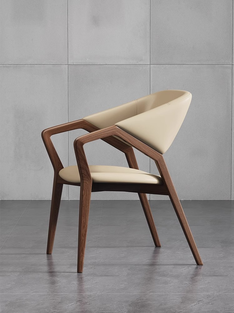 Wood Chair,Grey Wood Dining Chairs,Leather and Wood Accent Chair Italian luxury modern leather dining chair armrest wooden dining room furniture Hotel Cafe Comfortable cushioned back