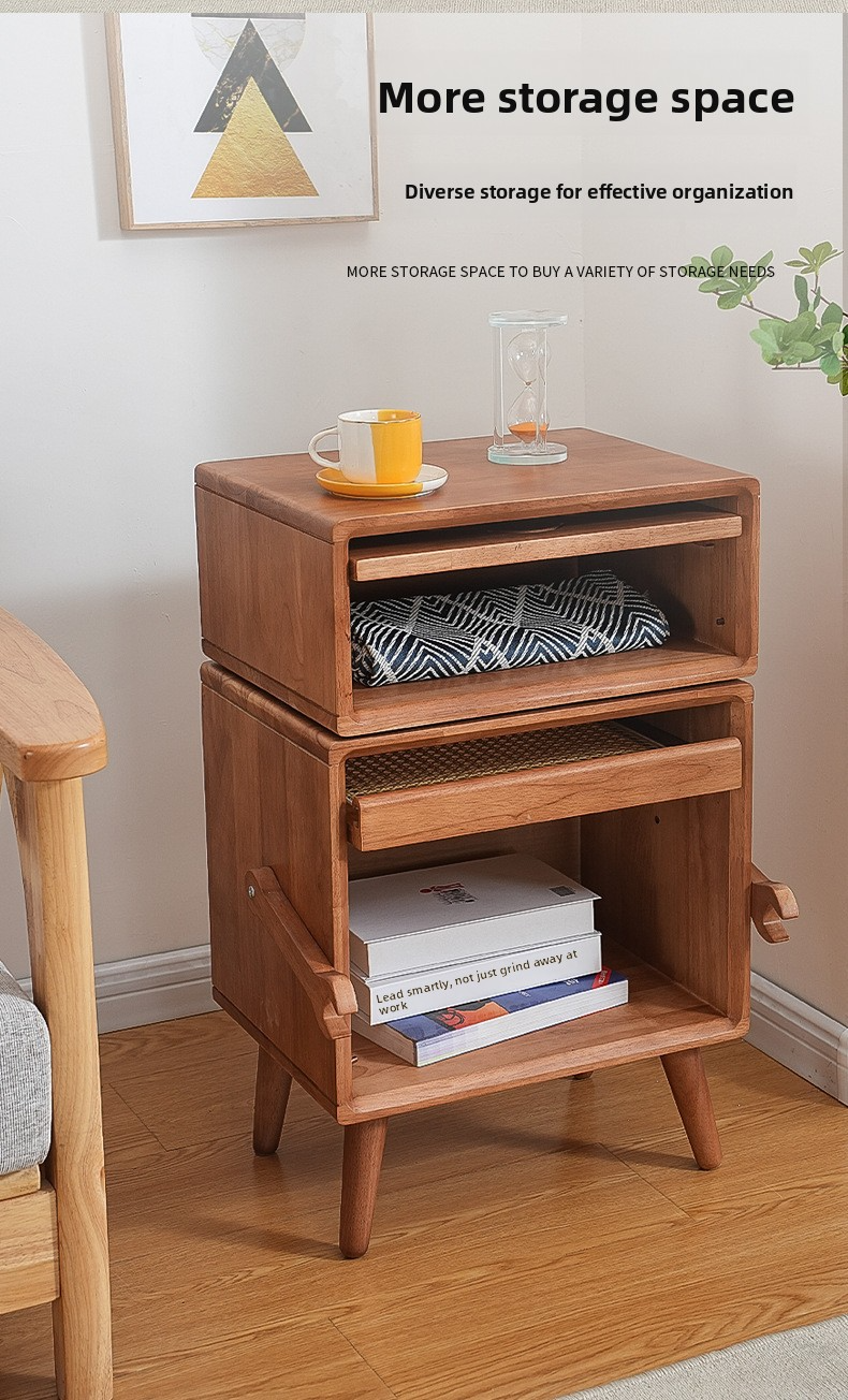 Solid Wood Nightstand,Wide Nightstand with Drawers,Locker Nightstand EaseNeat Robot Modeling Side Cabinet Solid Wood Nightstand Sofa Side Walnut Color Storage Living Room Bedside Table