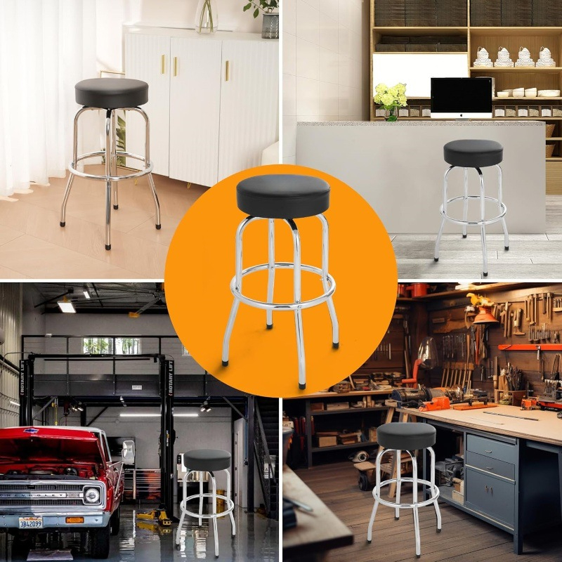 Bar Stools,Leather Counter Height Bar Stools,Custom Bar Stools Supplier Swivel Bar Stools Without Backrest Black Leather Pad Metal Frame Commercial Design