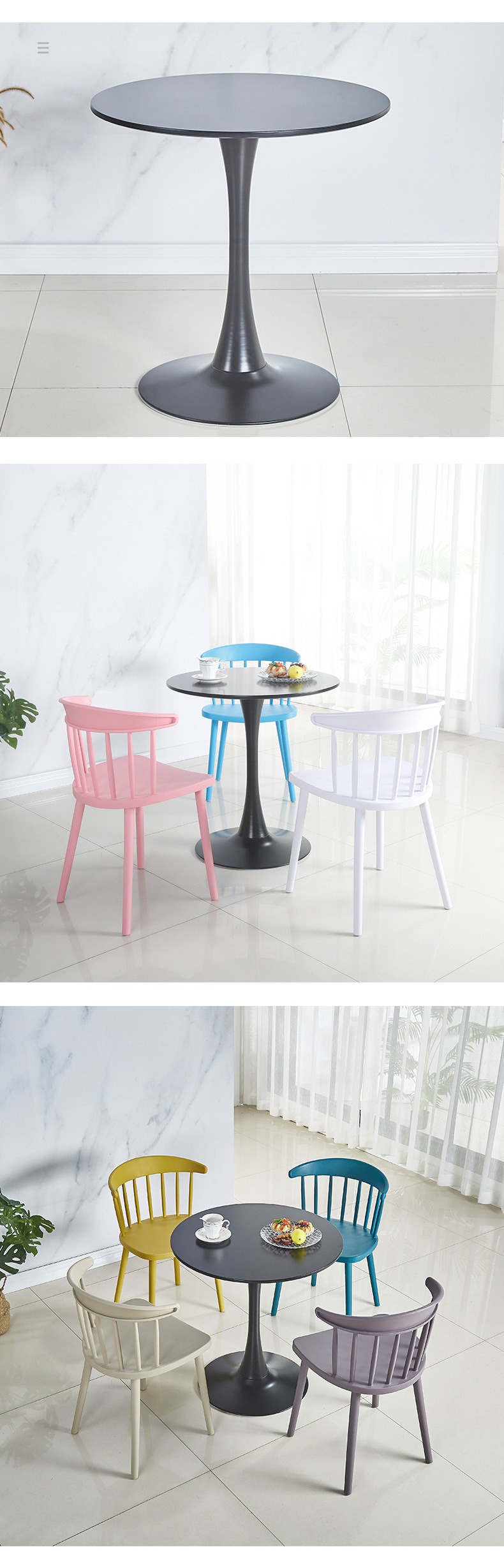Plastic Table,Round Plastic Tables,Plastic Outdoor Dining Table EaseNeat Modern White Round Plastic Table with Fashionable Base for Kitchen Garden Balcony Outdoor Courtyard Coffee Shop Casual