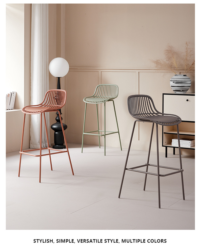 Bar Stools , Nordic Bar Stools , Ins Nordic Bar Stools，Modern Simple Stackable Plastic Bar Chair Metal Frame Wholesale for Dining Hotel Cafe Outdoor Bar Restaurant Leisure Home Use