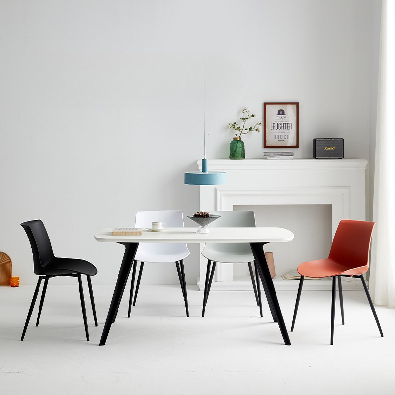 Manufacturer Wholesale Modern French Simple Black Plastic Dining Chair Armless with Imitation PU Leather for Home or Mall Use