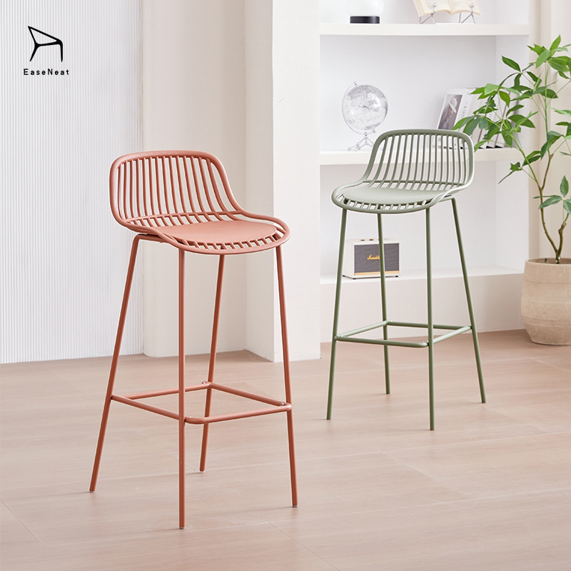 Modern Simple Stackable Plastic Bar Chair Metal Frame Wholesale for Dining Hotel Cafe Outdoor Bar Restaurant Leisure Home Use