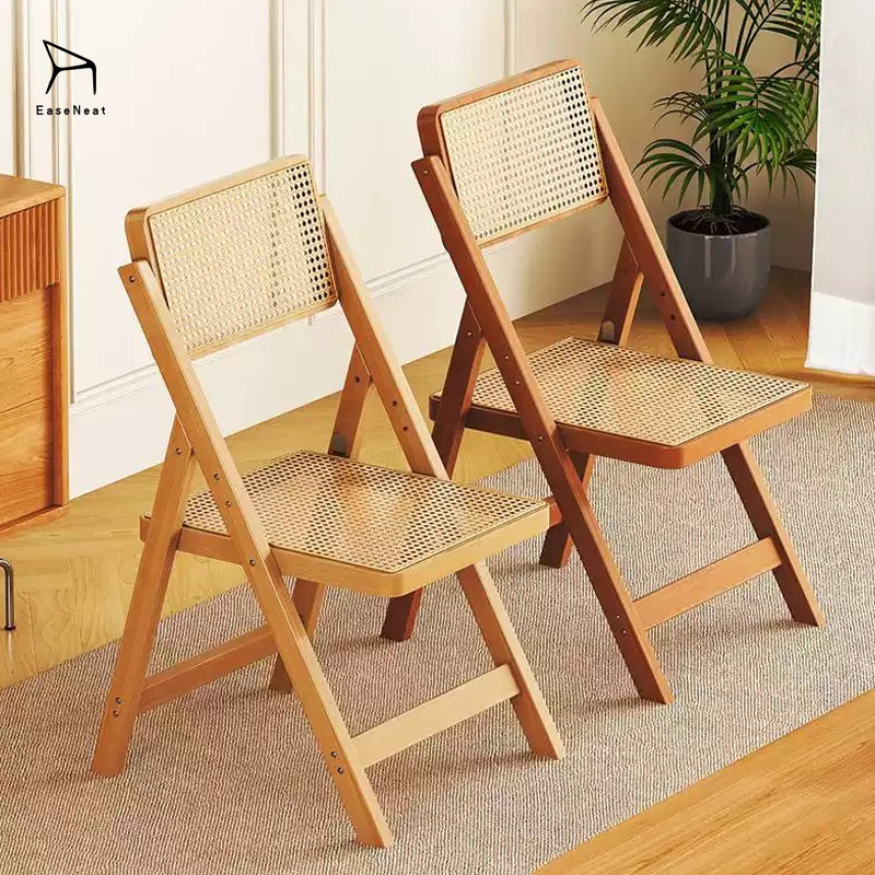 Solid Wood Chairs,Natural Wood Dining Chairs,Solid Wooden Stool Durable wooden frame restaurant natural rattan folding dining chair