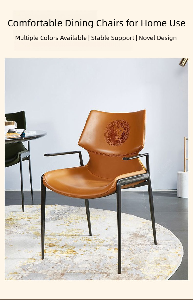 Leather Dining Chair,Red Leather Dining Chairs,Leather and Metal Dining Chairs Supplier Modern Minimalist Dining Chair With Leather Seat and Metal Frame Armrest for Office