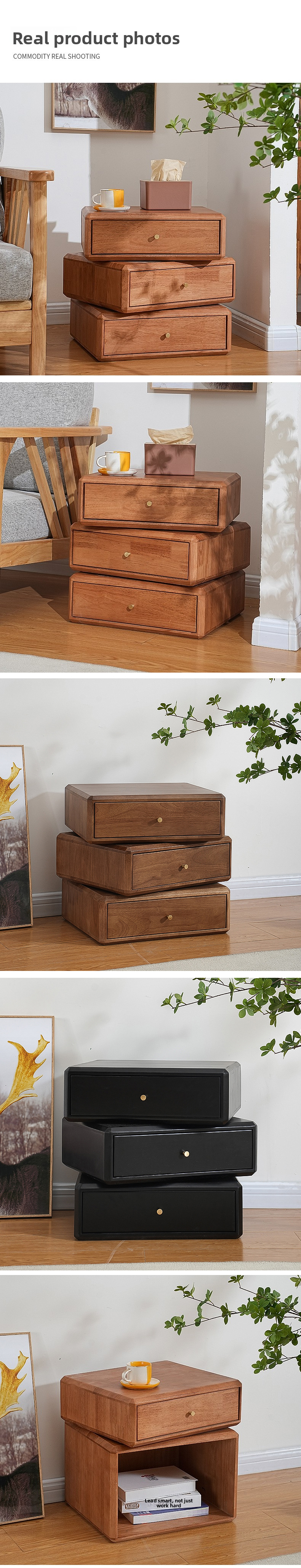 Nightstand,Wide Nightstand with Drawers,Small Wood Nightstand Wholesale Hot Selling Solid Wood Nightstand Walnut 3 Layer Drawer Storage Box Makeup Storage Cabinet Drawer Bedside Table