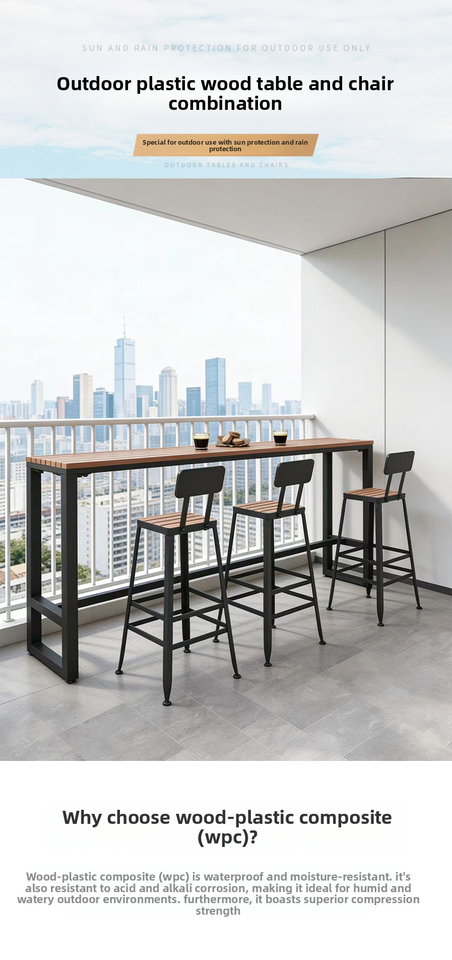 Bar Stool Table and Chair,Kitchen Table with Stools,High Bar Table with Stools Wholesale Heavy Duty Metal Terrace Furniture Set Waterproof Long Bench for Outdoor Table and Chair