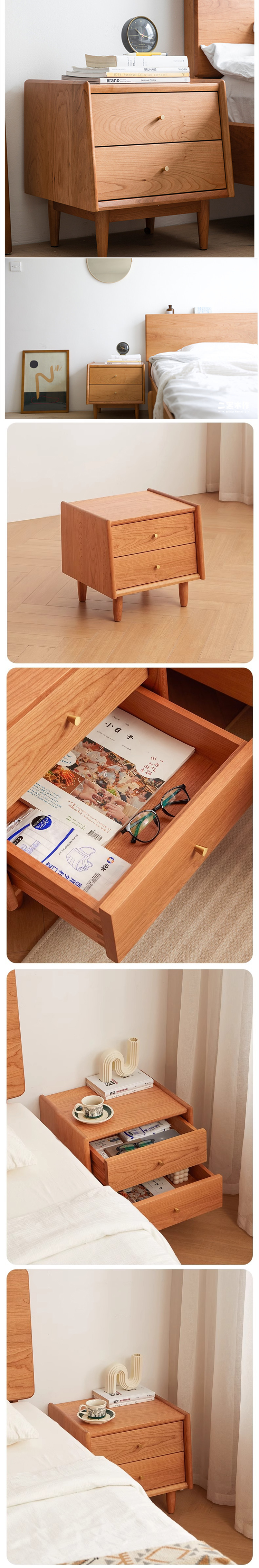 Bedside Cabinet,Oak Nightstand with Drawers,Wide Nightstand with Drawers Wholesale Bedside Cabinet Cherry Wood Modern Nordic Design Low Price Original Factory Bedroom Drawer