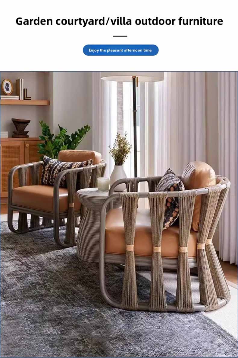 Single Sofa,Garden Chairs and Sofas,Sofa With Coffee Table Supplier Outdoor Rattan Garden Sofa With Aluminum Wood Frame Waterproof for Terrace Balcony Use