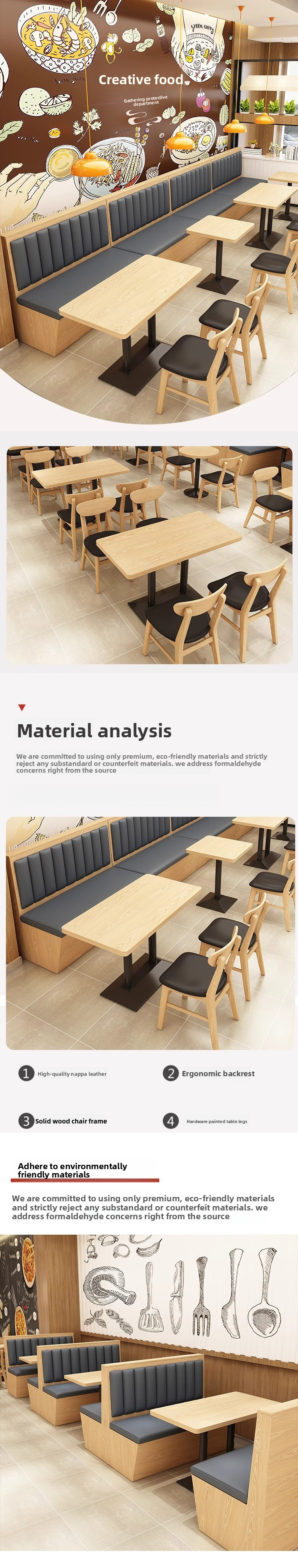 Dining Table Chair,Tall Dining Table Set,Oak Dining Table Set Supplier Restaurant Suit Commercial Cafe Furniture Modern Fast Food Dining Tables and Chairs Wooden Leather Booth Seats