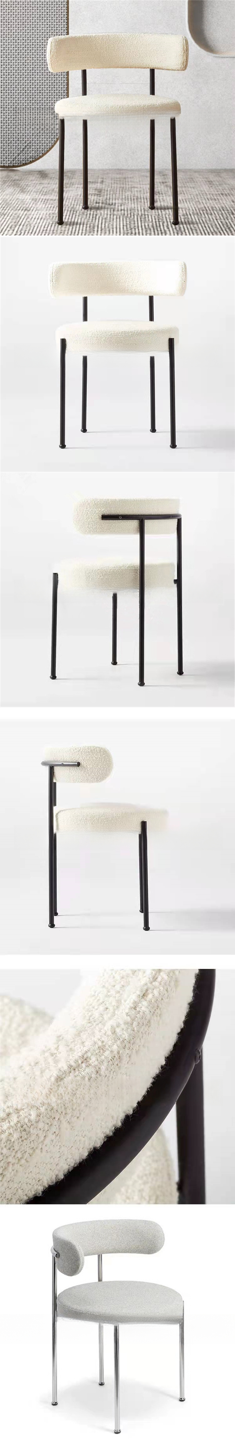 Wool Blended Dining Chair,Chair Dining White,Chair Dining Chairs，EaseNeat Dining Room Furniture Stylish Metallic Leg Fabric Modern Nordic Padded White Dining Chair