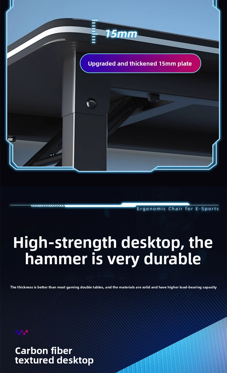 Gaming Desk,Long Gaming Desk,Metal Gaming Desk Supplier Home Carbon Fiber Desktop Metal Stand with LED Lights for Ergonomic Gaming Table