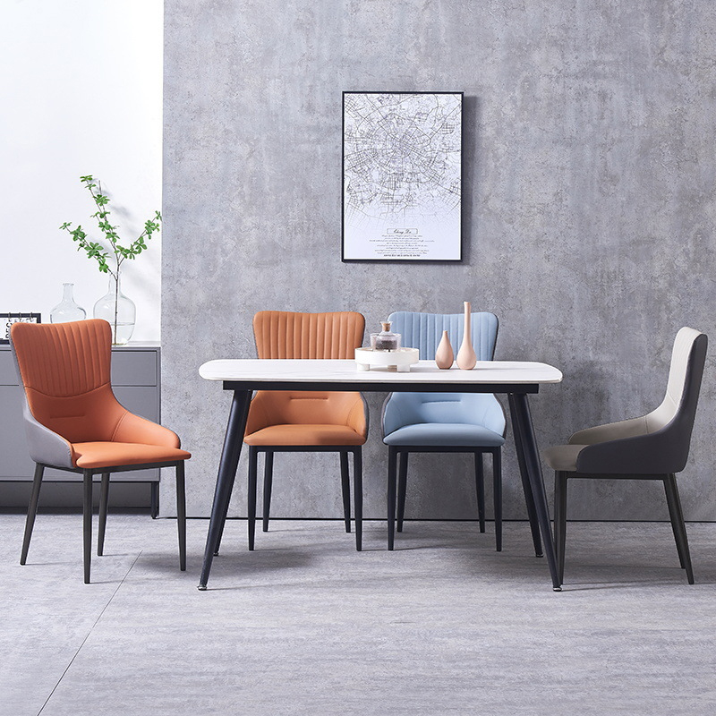 Modern Style Dining Chairs with Armrests and Metal Legs Leather Material for Home Mall Use for Restaurant Hotel Living Rooms