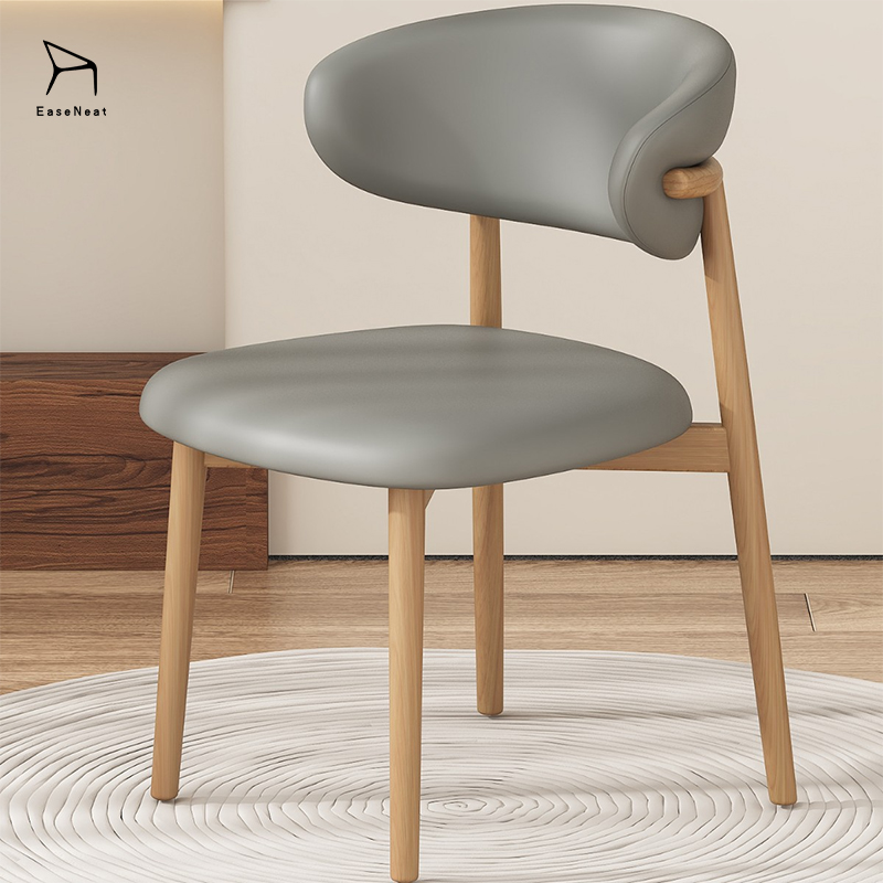 Comfortable Dining Chair With Khaki Beige Dark Gray Leather For Hotel Restaurant