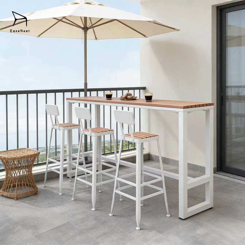 Bar Stool Table and Chair,Kitchen Table with Stools,High Bar Table with Stools Wholesale Heavy Duty Metal Terrace Furniture Set Waterproof Long Bench for Outdoor Table and Chair