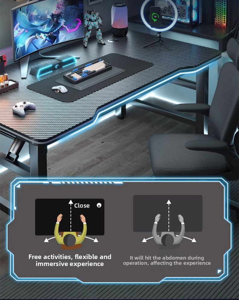 Gaming Desk,Long Gaming Desk,Metal Gaming Desk Supplier Small Simple Folding Metal Frame with LED Lights Black Gaming Table