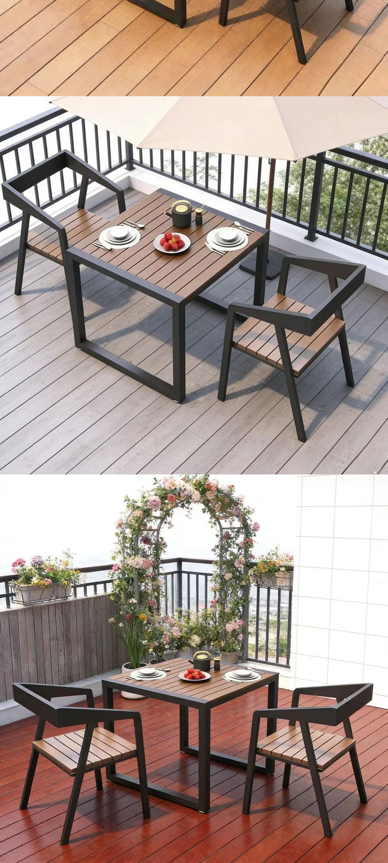 Outdoor Table and Chair,4 Person Outdoor Dining Set,Outdoor Bistro Table Set EaseNeat Modern Metal Wood Dining Set for Garden Courtyard Balcony Coffee Shop Outdoor Table and Chair