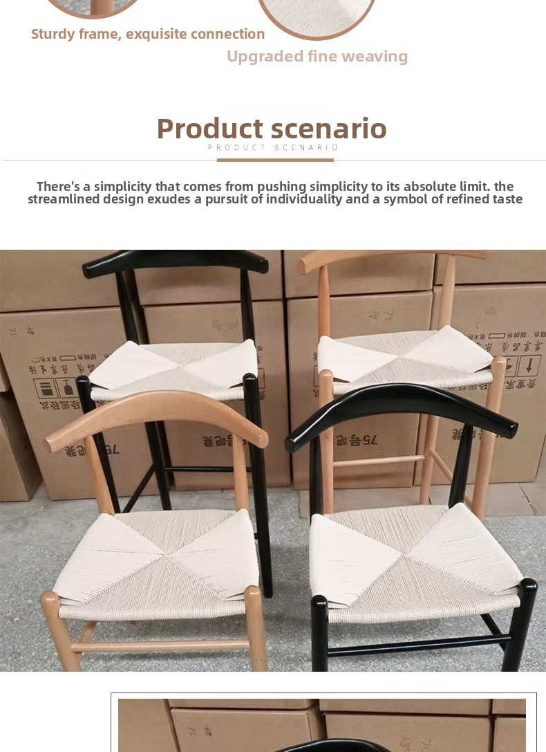 Solid Wooden Dining Chairs,Solid Dining Chairs,Solid Wood Kitchen Chairs EaseNeat Nordic Modern Simple Wooden Chairs with Backrest Kraft Paper Rope Braided Horn Chair Home Restaurant Courtyard