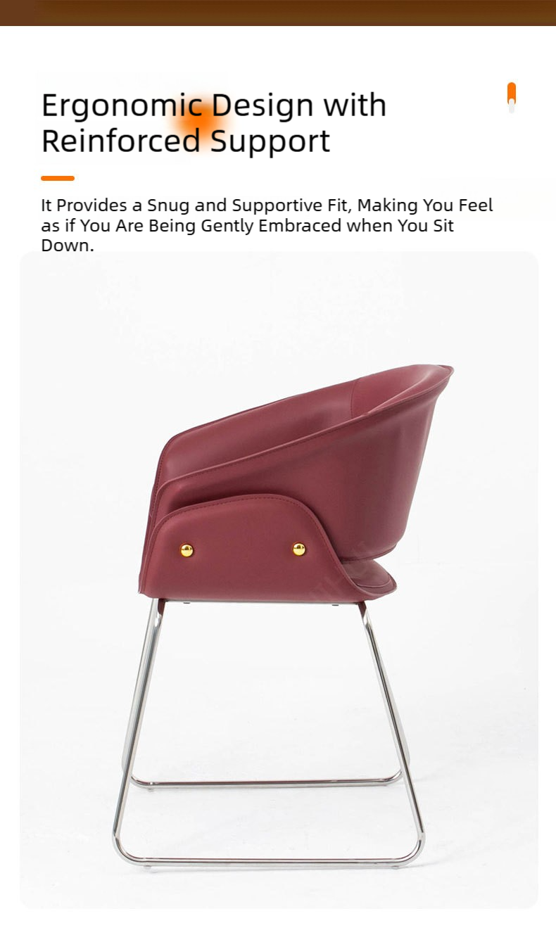 Leather Dining Chair,Red Leather Dining Chairs,Leather and Metal Dining Chairs Wholesale Italian Light Luxury Dining Chair With Curved Back and Metal Frame for Hotel