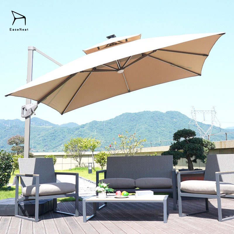 Large Sun Umbrella,Aluminum Metal Umbrella,Outdoor Sun Umbrella Wholesale Cantilever Solar LED Lights for Villa Park and Courtyard Outdoor Roman Parasol