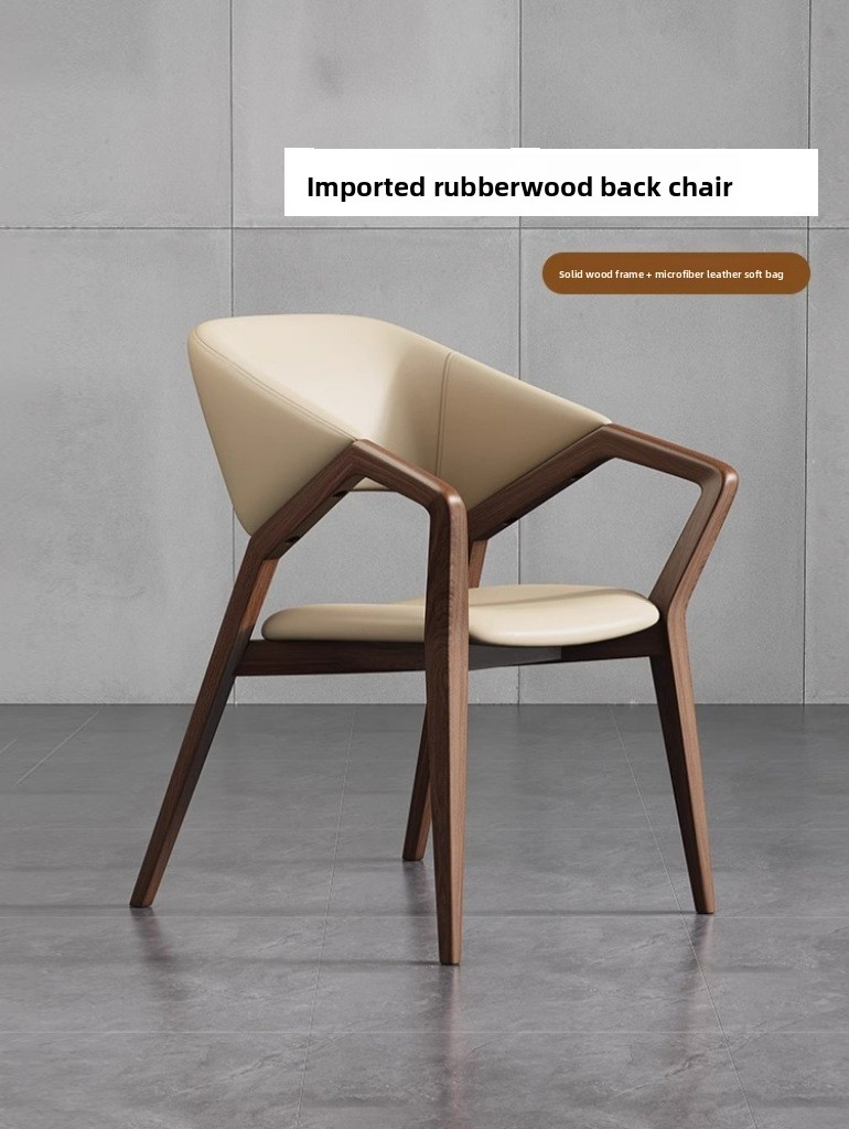 Wood Chair,Grey Wood Dining Chairs,Leather and Wood Accent Chair Italian luxury modern leather dining chair armrest wooden dining room furniture Hotel Cafe Comfortable cushioned back