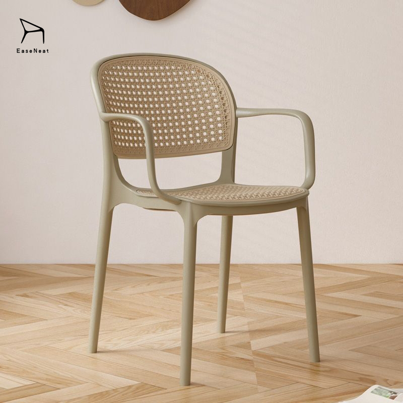 Wholesale Modern Plastic Rattan Chair Armrest Hollow Back Can Be Stacked Simple Design for Garden Outdoor Dining Home Furniture