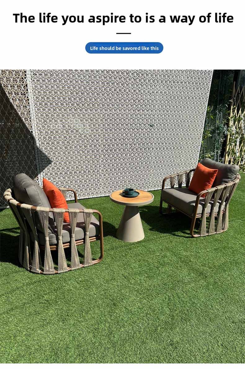 Single Sofa,Garden Chairs and Sofas,Sofa With Coffee Table Supplier Outdoor Rattan Garden Sofa With Aluminum Wood Frame Waterproof for Terrace Balcony Use