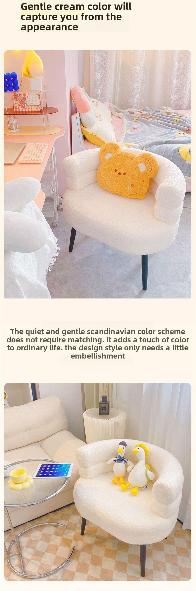 Lamb Wool Fabric Chairs,Woolen Blend Cloth Chairs,Living Room Chairs EaseNeat Nordic Modern Single Sofa Lamb Wool Fabric Living Room Chairs Comfortable Cushions Lounge Bedroom Cafe Villa Furniture